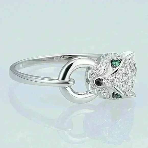 Gorgeous 925 Silver Emerald Diamond Panther Ring - Picture 6 of 8